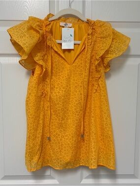 entro Yellow Ruffle Sleeve Floral Blouse NWT Medium flutter sleeve